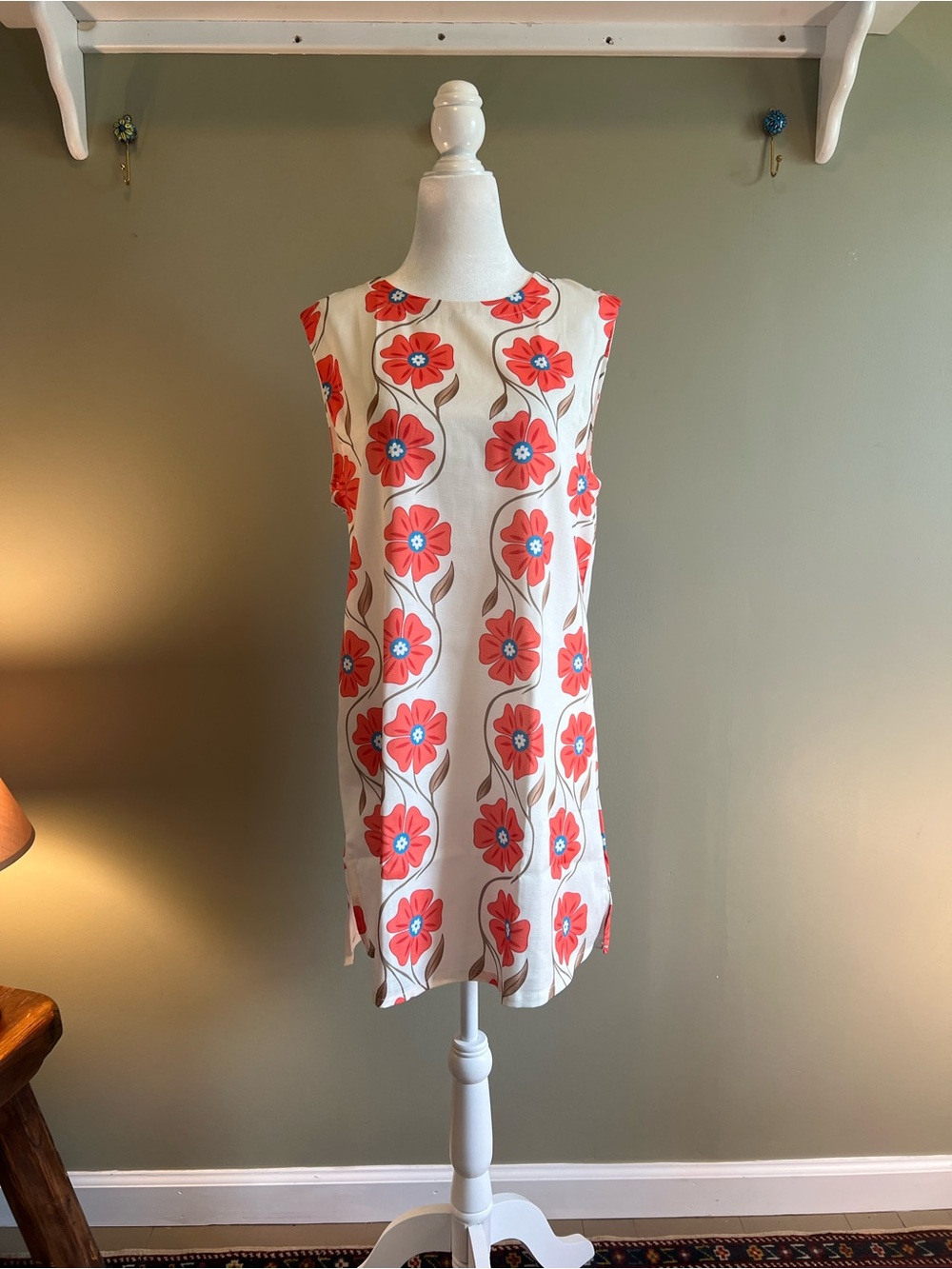 Cream Mini Dress with Red Floral Print
